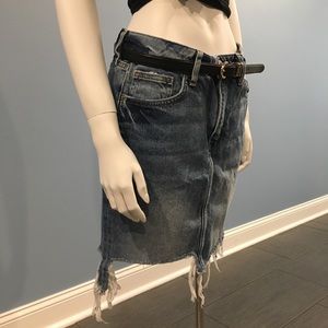 Denim Ripped and Frayed Skirt